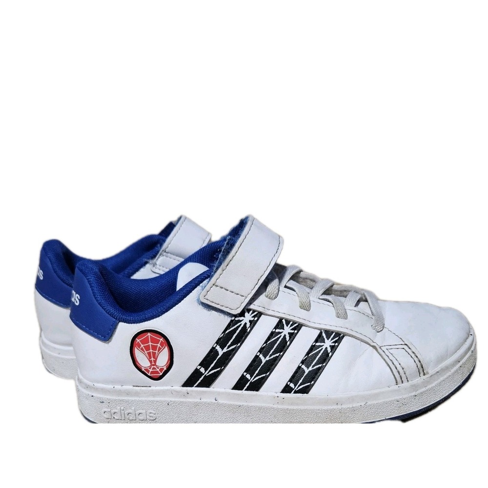 Adidas Grand Court Spiderman Kids size‎ 2 White Blue Casual Shoes